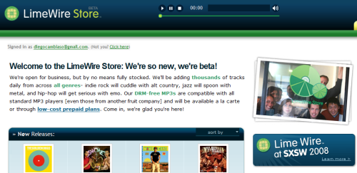 Captura de la pantalla principal de LimeWire Store