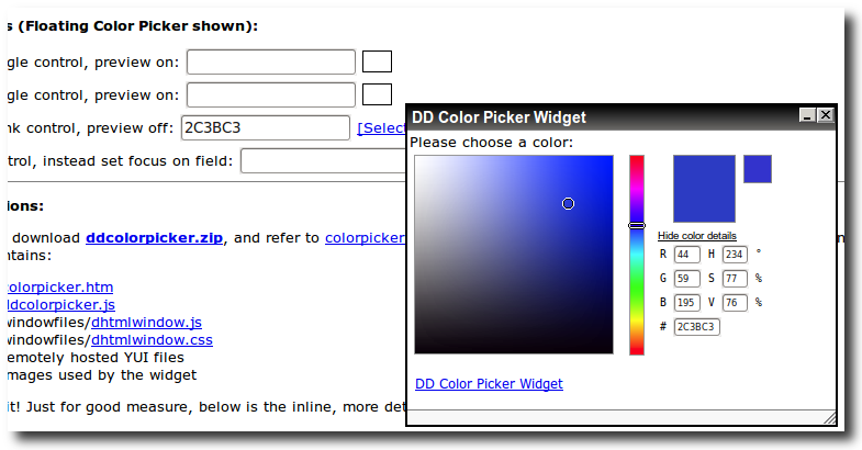 Color Picker Widget, captura de pantalla