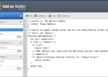 Add-on Builder - Capturta de pantalla del editor