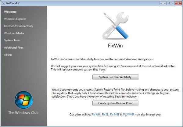 FixWin - Programa freeware para reparar Windows