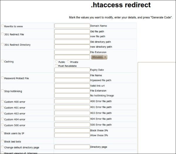 .htaccess redirect - Generador online