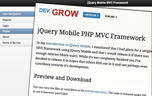 jQuery Mobile PHP MVC Framework - Framework para desarrollo web para dispositivos móviles