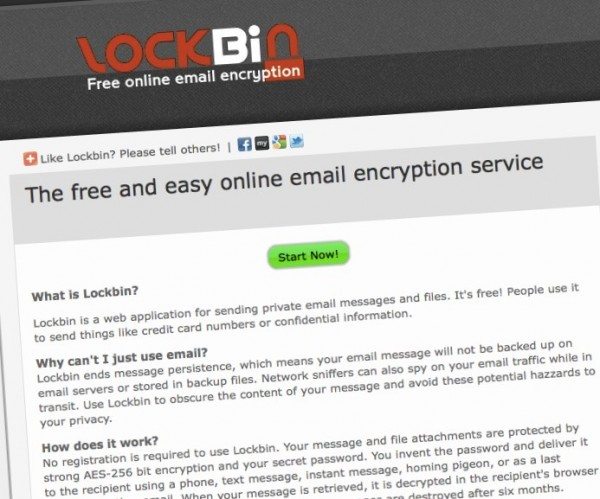 LockBin - free online encryptation email