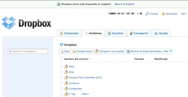 DropBox interfaz web