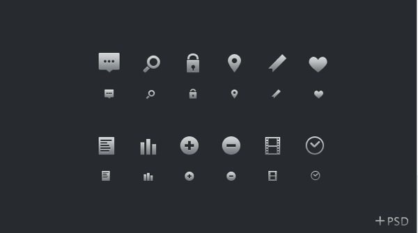 Glyphs+PSD colección de iconos monocromáticos gratuitas con fuentes en PSD