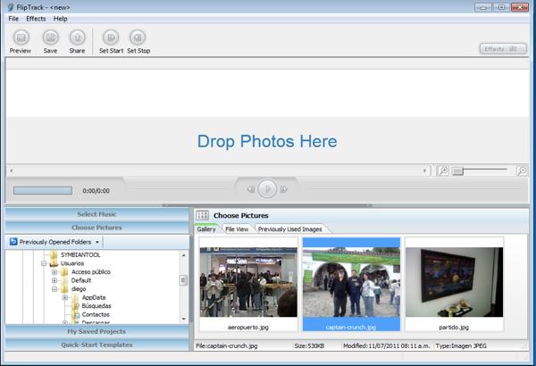 FlipTrack - aplicación gratis para Windows para crear video con fotografías