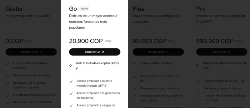 Nuevo plan Chat GPT Go